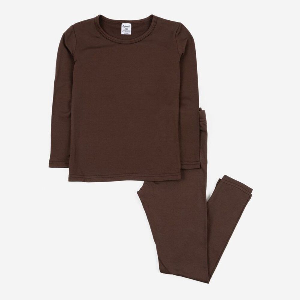 Leveret Kids Two Piece Thermal Pajamas Solid Brown 8